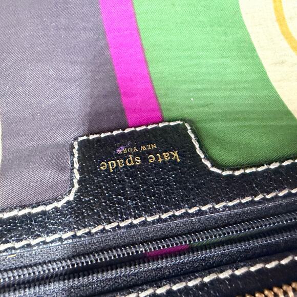 Vintage Kate Spade Black Shoulder Bag Purse Gold Hardware Striped Interior - Picture 10 of 16
